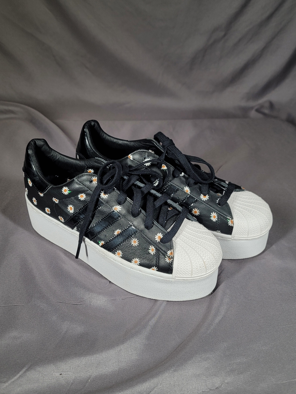 Adidas x Opening Ceremony Superstar Platform Sneakers Black Daisy Floral Sz 9